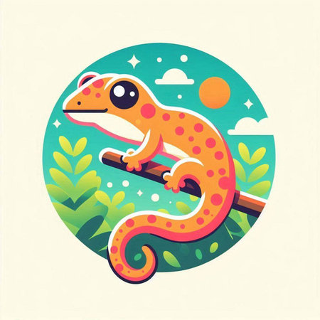 Cute chameleon on a branch. Vector illustration in flat style.のイラスト素材