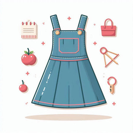 Dress and accessories for girls. Vector illustration in cartoon style.のイラスト素材