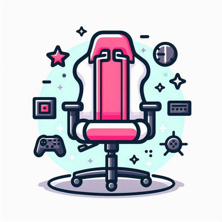 Modern vector line art illustration of office chair in flat design style.のイラスト素材
