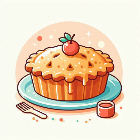 Vector illustration of a cake on a plate with a fork and a spoonのイラスト素材