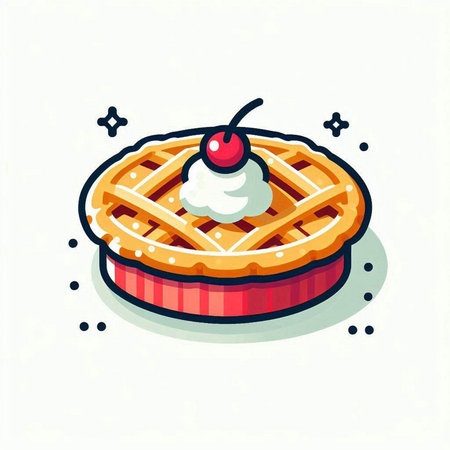 Waffle vector illustration. Sweet dessert with cherry and whipped cream.のイラスト素材