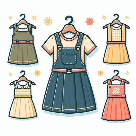 Set of cute summer clothes. Vector illustration in doodle style.のイラスト素材