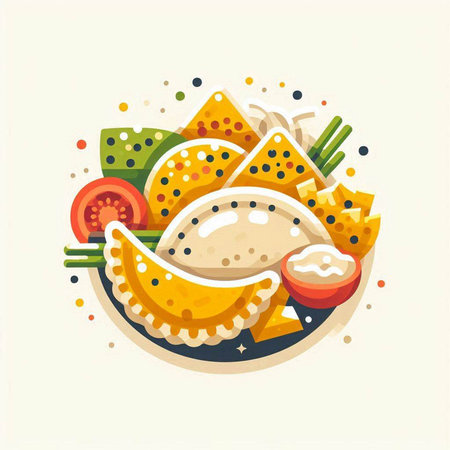 Mexican food vector illustration. Tortilla, guacamole, dumplings, tortilla chips.のイラスト素材