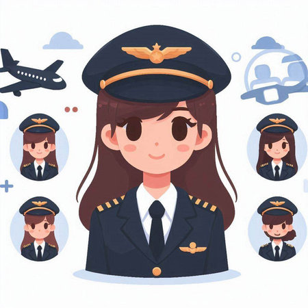 Cute Cartoon Airline Stewardess Character in Uniform Vector Illustrationのイラスト素材