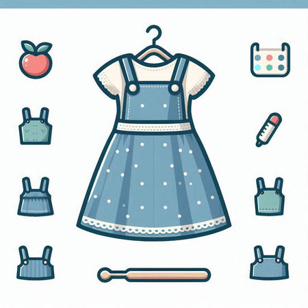 Dress and accessories for children. Vector illustration in cartoon style.のイラスト素材