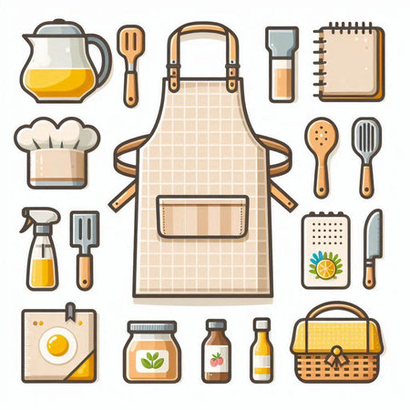 Kitchen and cooking icons set. Vector illustration in flat style.のイラスト素材