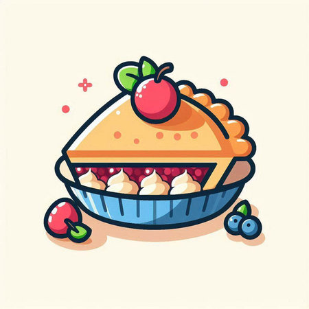 Cherry pie with berries. Vector illustration in flat cartoon style.のイラスト素材