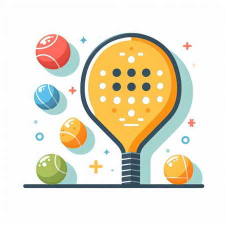 Tennis racket with balls in flat style. Vector illustration of sport equipment.のイラスト素材