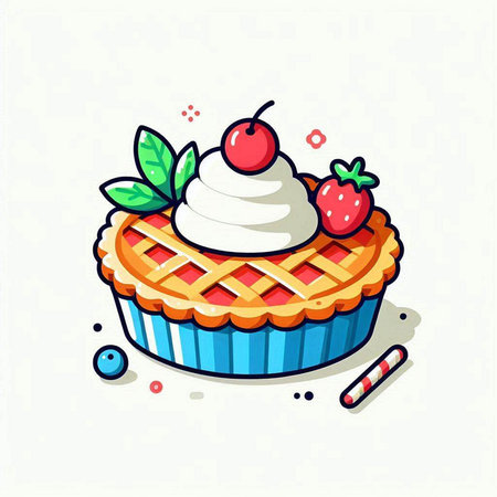 Cake with cream and berries. Vector illustration in cartoon style.のイラスト素材