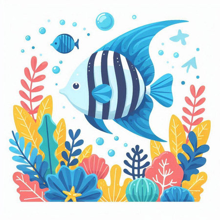 Underwater world. Underwater world. Marine life. Vector illustration.のイラスト素材