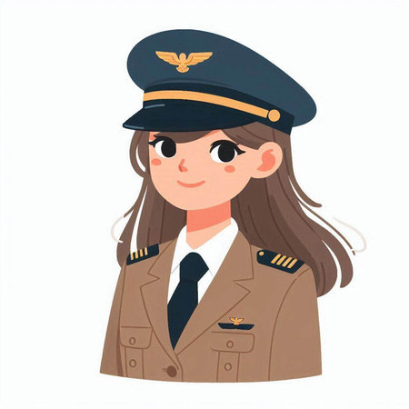Illustration of a girl in a pilot's cap and uniform.のイラスト素材