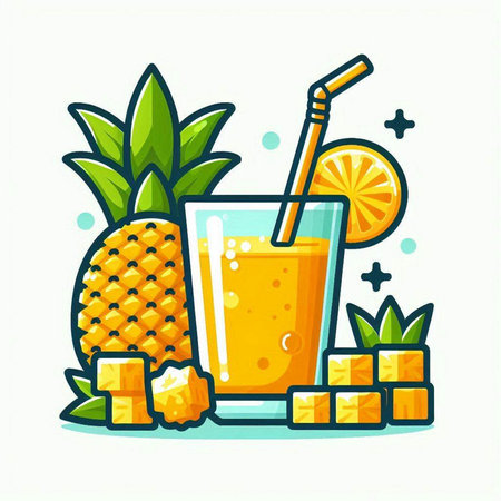 Pineapple juice in a glass with straw. Vector illustration.のイラスト素材