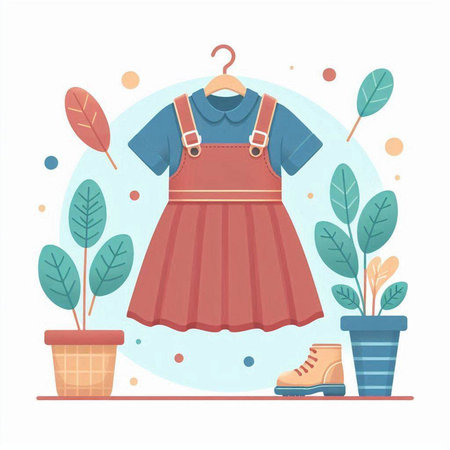 Vector flat style illustration of a girl's clothes on a hanger.のイラスト素材
