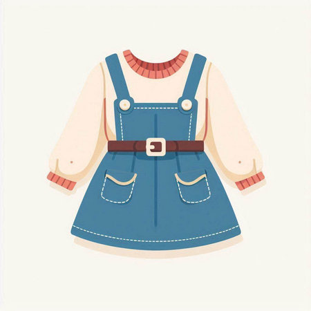 Denim dress with belt. Vector illustration in flat design style.のイラスト素材
