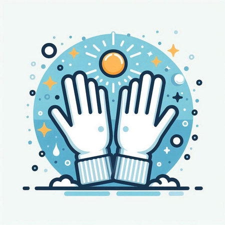 Vector illustration of hands in gloves. Line art icon for web, site, advertising, banner, poster, board and print.のイラスト素材
