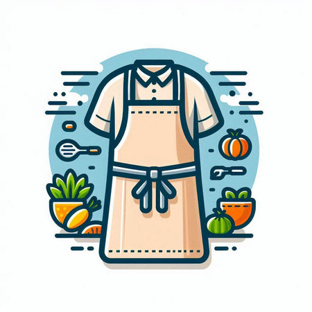 Kitchen doodle icon with apron and apron.のイラスト素材