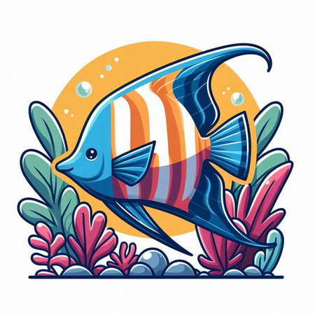 Vector illustration of a tropical fish on a background of the sea.のイラスト素材