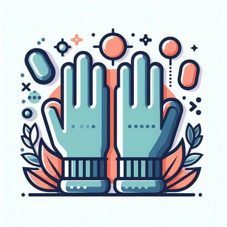 Vector linear illustration of gloves on white background. Line art design for web, site, advertising, banner, poster and print.のイラスト素材