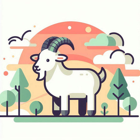 Goat in the forest. Flat style vector illustration for web design.のイラスト素材