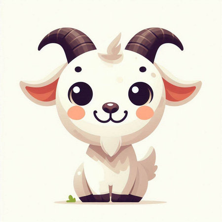 Cute cartoon goat on a white background. Vector illustration in a flat style.のイラスト素材