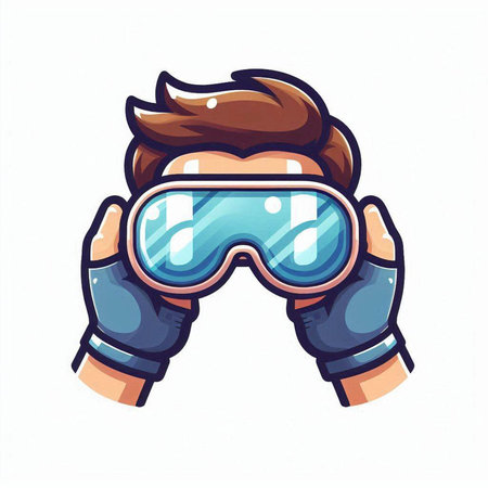 Vector cartoon illustration of man with ski goggles. Isolated on white background.のイラスト素材