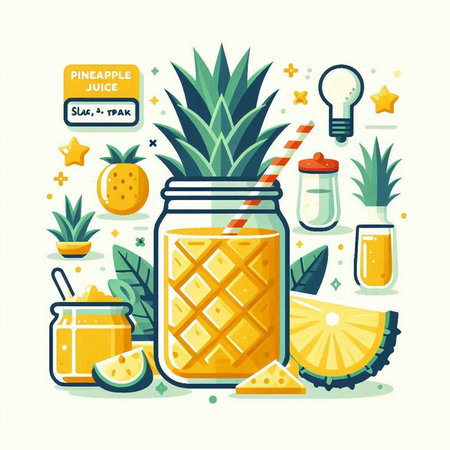 Pineapple smoothie in a glass jar. Vector illustration.のイラスト素材