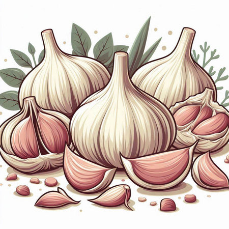 Garlic on white background. Vector illustration of garlic. Hand drawn garlic.のイラスト素材