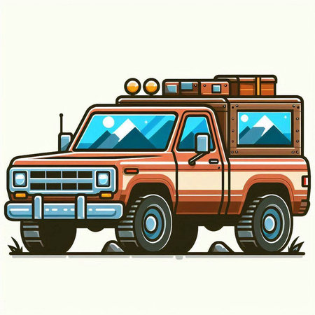 Truck with luggage. Vector illustration isolated on a white background.のイラスト素材
