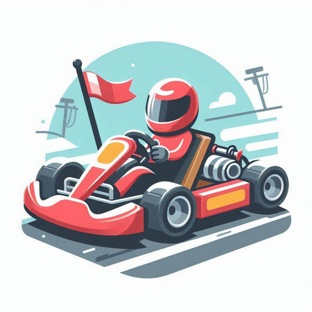 Cartoon karting on the track. Vector flat illustration.のイラスト素材