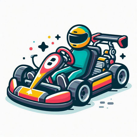 Funny cartoon karting on white background. Vector illustration.のイラスト素材