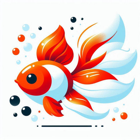 Vector illustration of a goldfish on a white background with bubbles.のイラスト素材