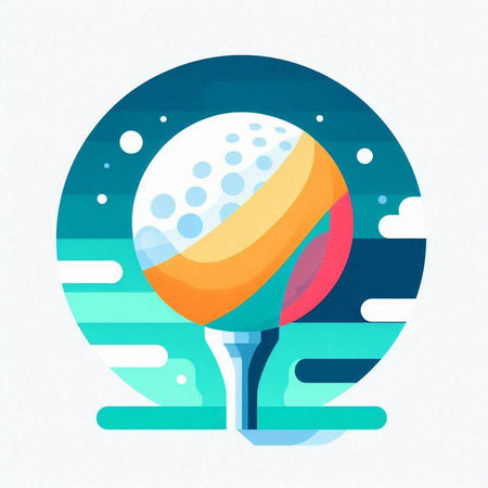 Golf ball on a tee in the blue circle. Vector illustrationのイラスト素材