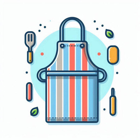 Kitchen apron with utensils. Vector illustration in flat style.のイラスト素材