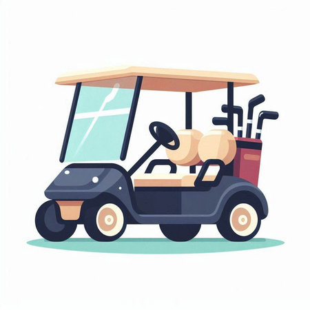 Golf cart. Vector illustration in cartoon style. Isolated on white background.のイラスト素材