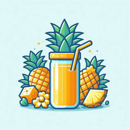 Pineapple juice in a glass. Vector illustration in cartoon style.のイラスト素材