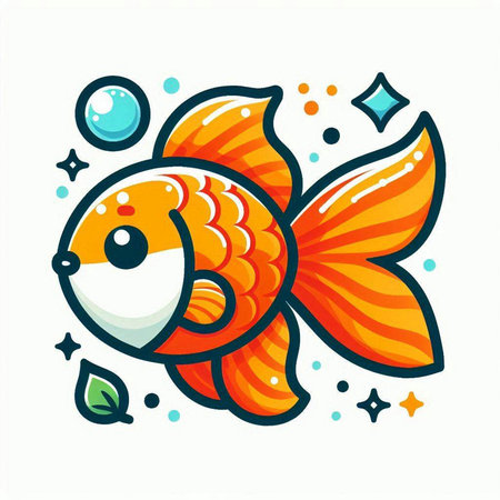 Cute cartoon goldfish. Vector illustration isolated on white background.のイラスト素材