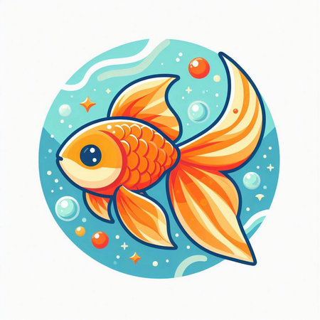 Illustration of a goldfish in the water. Vector illustration.のイラスト素材