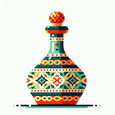 Vector illustration of a bottle with a pattern in the style of Aztecのイラスト素材