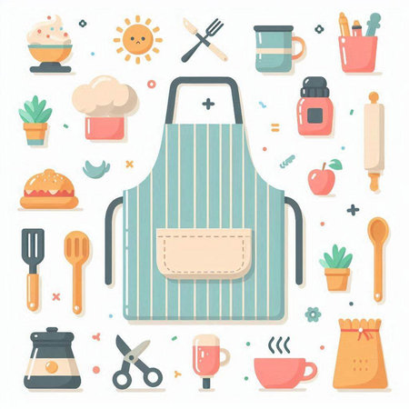 Kitchen utensils and accessories. Vector illustration in flat styleのイラスト素材