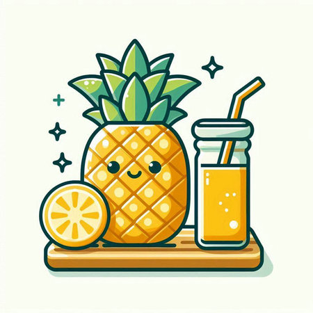 Pineapple juice in a glass with a straw, vector illustrationのイラスト素材