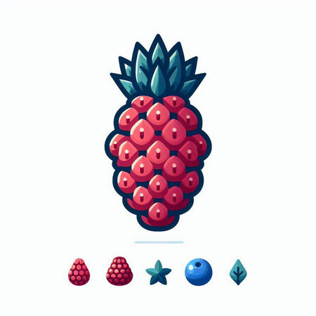 Raspberry and blueberry fruit icon. Vector illustration in flat styleのイラスト素材