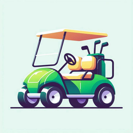 Golf cart icon. Vector illustration of a green golf cart.のイラスト素材