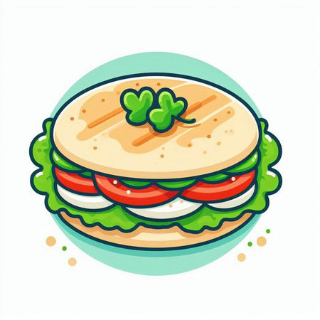 Sandwich with cheese, tomato and lettuce. Fast food. Vector illustrationのイラスト素材