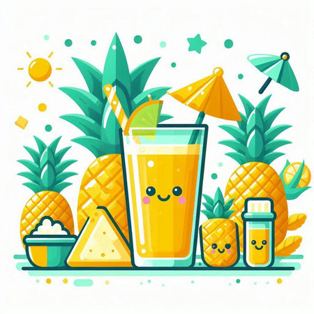 Cute cartoon pineapple juice. Vector illustration in a flat style.のイラスト素材