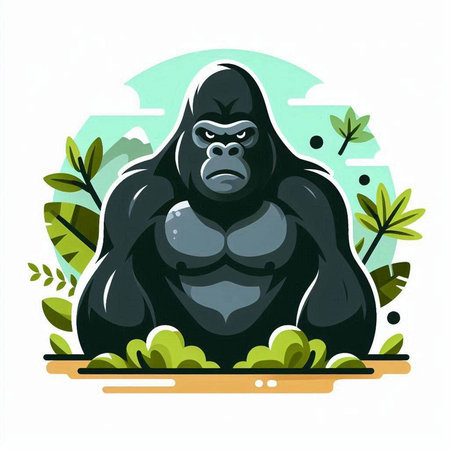 Gorilla in the jungle. Vector illustration on white background.のイラスト素材