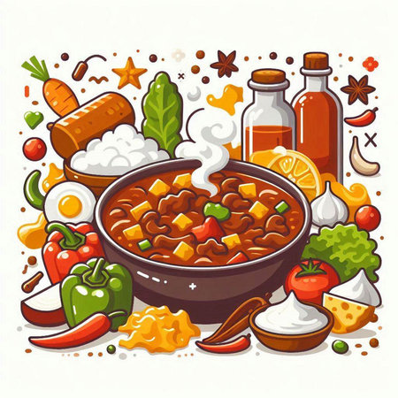 Mexican cuisine vector illustration. Traditional mexican food in bowl.のイラスト素材