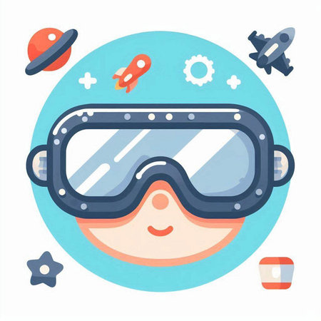 Cute boy in diving mask with space elements. Vector illustration.のイラスト素材
