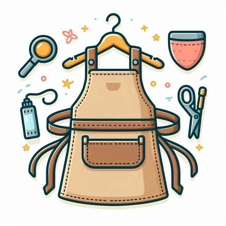 Apron with tools. Vector illustration in doodle style.のイラスト素材
