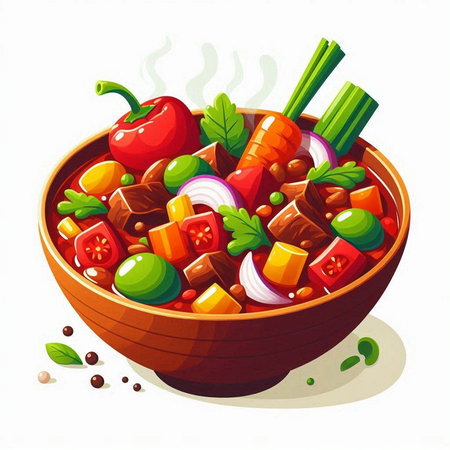 Vegetable salad in wooden bowl. Vector illustration on white background.のイラスト素材