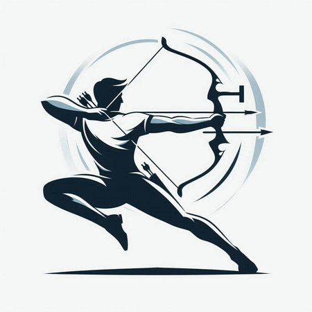 Archery sport vector illustration. Silhouette of archer with bow and arrow.のイラスト素材